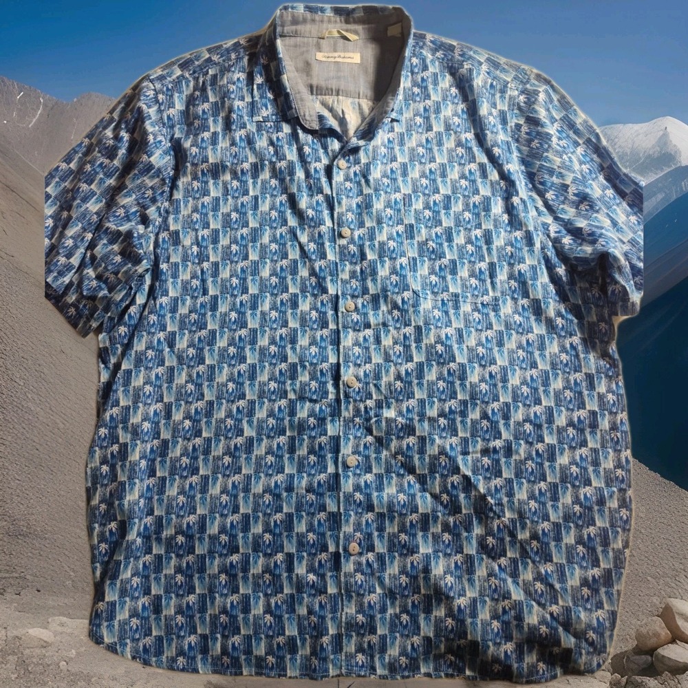 Tommy Bahama Men's XXL Casual Beach Tencel Cotton Shirt Blue White 1698